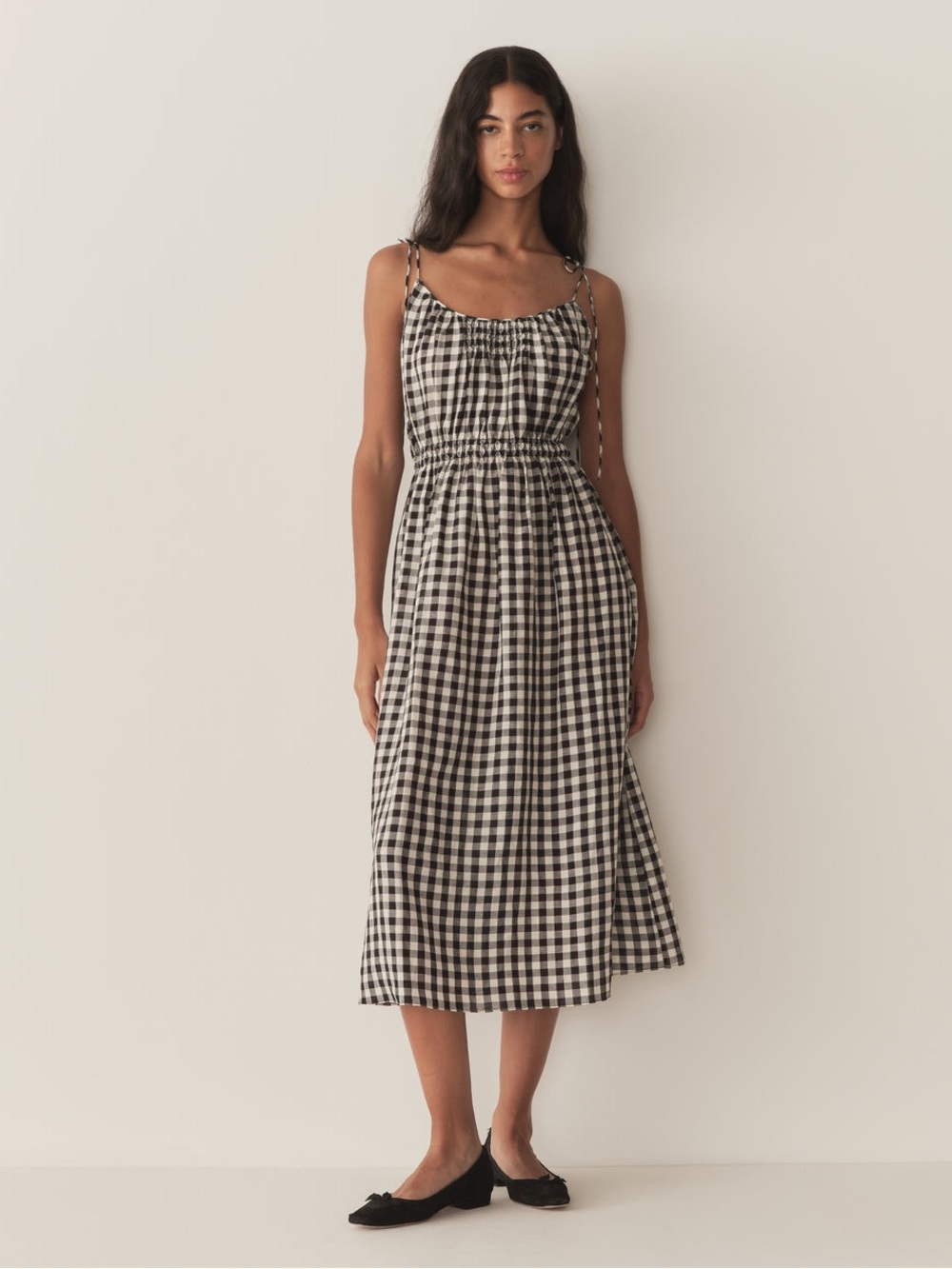 Doen Black & White Midi Dress with Tie Straps - Leslie Dress in Marilyn Gingham